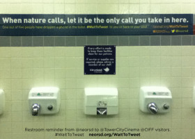 EDUCATION: Bathroom signage to promote thinking twice about sustainability? They’re not wastes of time, they’re #StallTactics.