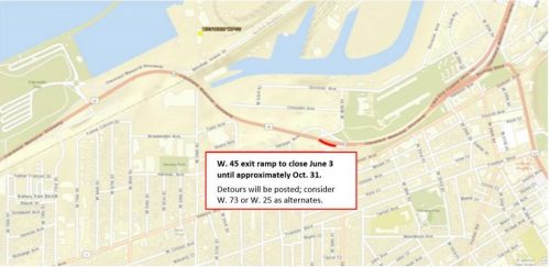 W45th ramp closure detour map